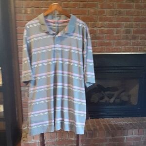 Reebok Men's Polo Shirt - Gray with Pink Stripes